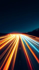 Long exposure light trails on divided highway at night.