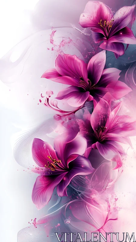 Pink Digital Flowers with Ethereal Watercolor Effects.
