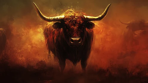 Emberhorn titan walks through wildfire dusk and shadowed rage.