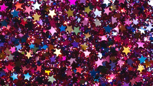 High-saturation macro field of multicolor metallic star confetti