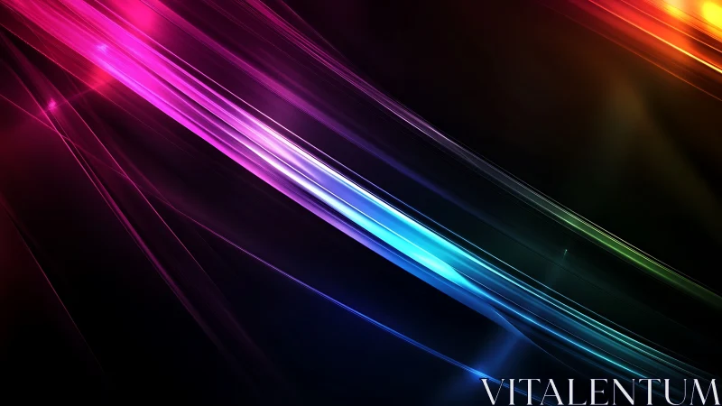 Chromatic light trails on dark gradient digital background.