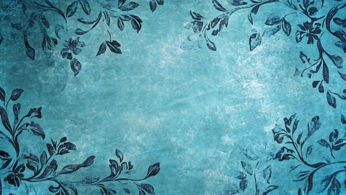 Vintage teal floral border background with grunge texture.