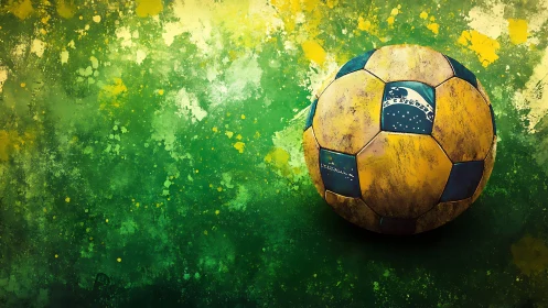Weathered Brazil ball drifting through splashed stadium dreams.