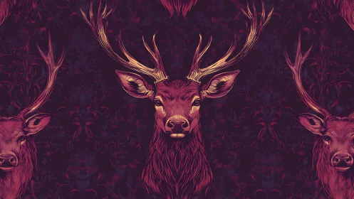 Stylized stag portrait in symmetrical repeating pattern.