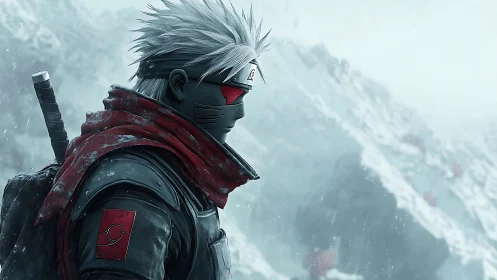 Snowy warrior gazes ahead with quiet, determined strength