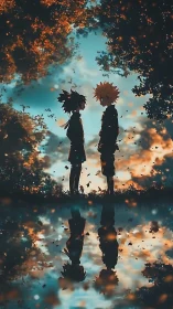 Twilight leafstorm duel between mirrored anime friends.