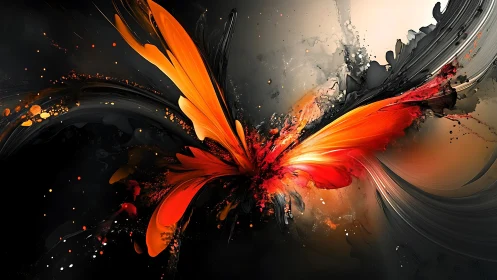Fiery abstract wings unfolding in a storm of color.