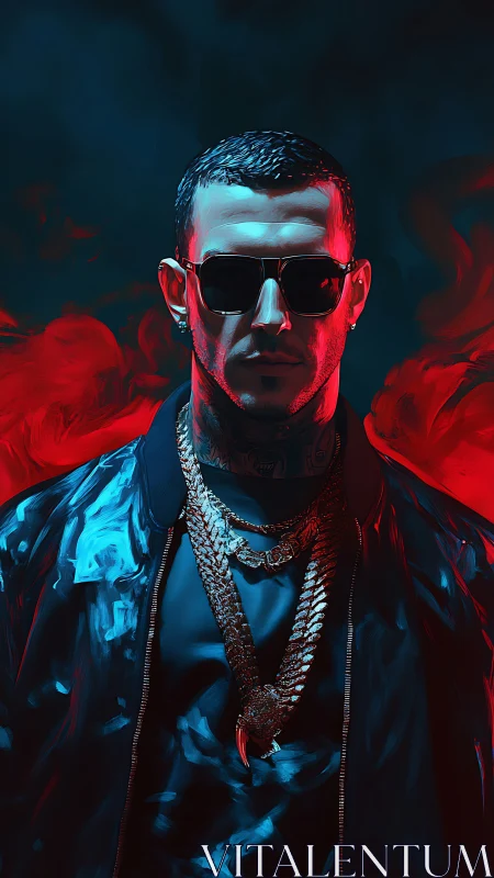 Smoldering portrait of a cool man in neon red and blue light