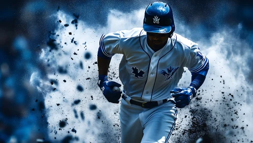 Dust-storm baserunner erupts from an electric blue diamond.