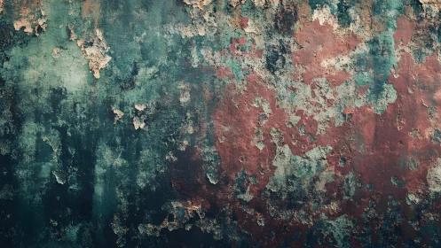 Weathered wall texture with peeling paint in rustic abstract style.