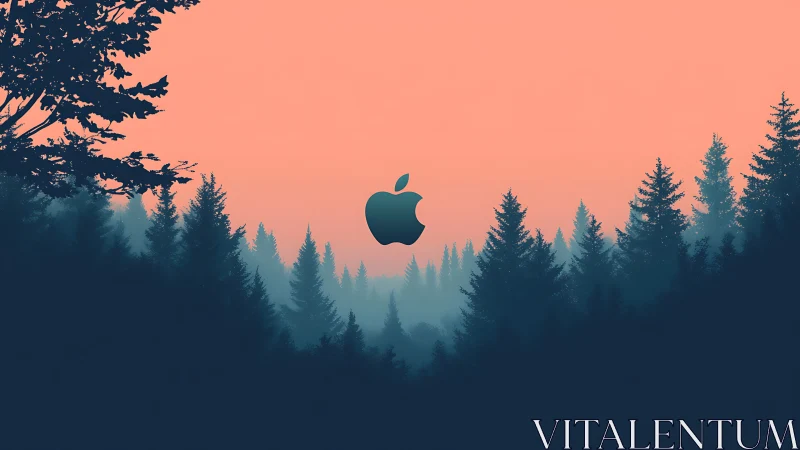 Apple Logo Forest Silhouette at Sunset