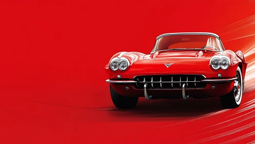 Red classic roadster front view on saturated vector field.