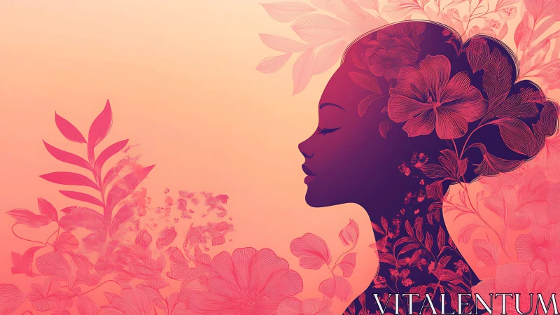 Elegant Female Silhouette with Floral Elements in Soft Pastel Art.