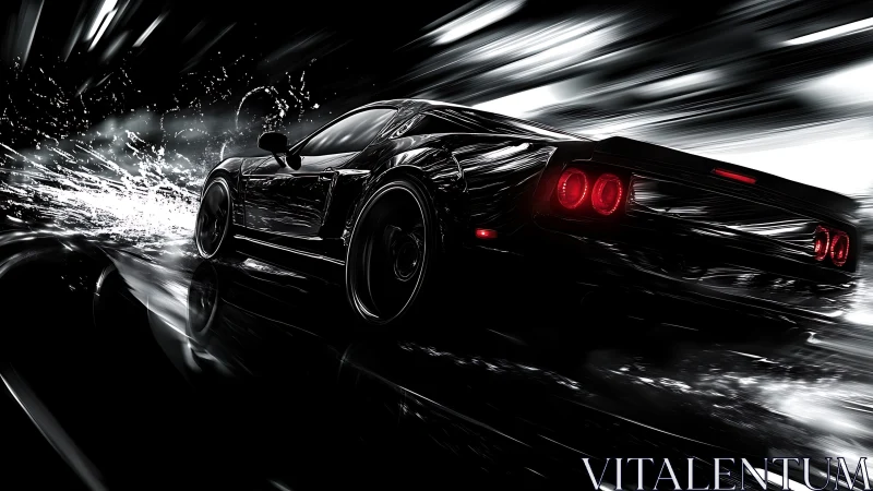 Midnight muscle car shatters light in a furious velocity storm.