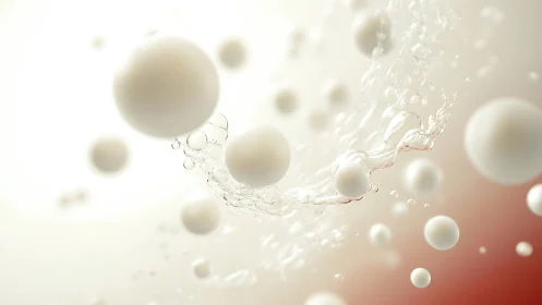 Soft white spheres drift through liquid light and motion.