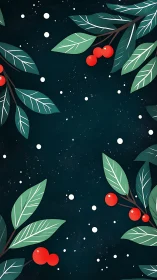 Winter foliage frame with stylized holly leaves and berries.