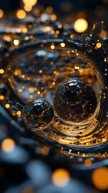 Glass spheres suspend within swirling bokeh light field