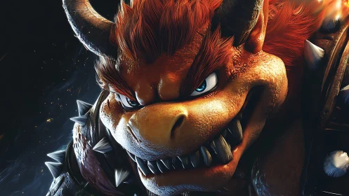 Horned fire king snarls in molten, high-detail closeup.