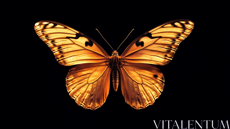 Symmetric macro capture of illuminated golden butterfly wings.