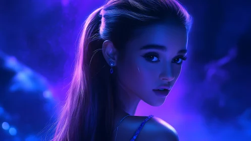 Starlit girl turns in neon dusk, eyes bright with wonder.