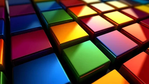 High-gloss colored cube array with specular lighting gradients