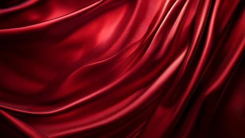 Red satin fabric folds form flowing abstract surface