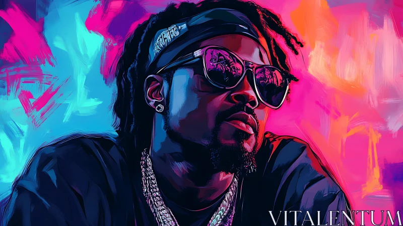 Neon-crowned cool king basking in electric gradient dusk.