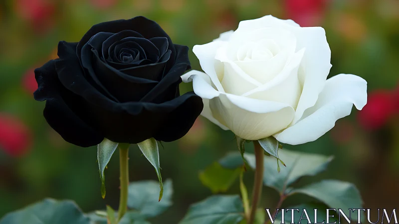 Midnight Meets Moonlight: Black and White Roses in Contrast.