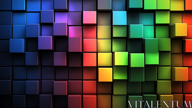 Vibrant 3D cubes form gradient wall with deep shadows