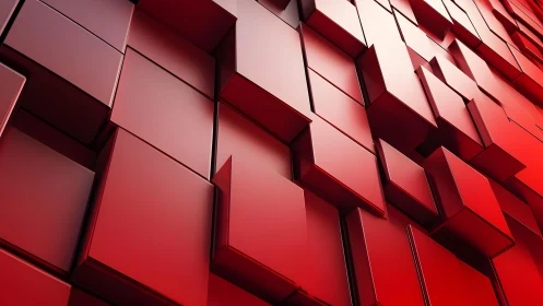 Red geometric cubes abstract wall with modern 3D perspective style.