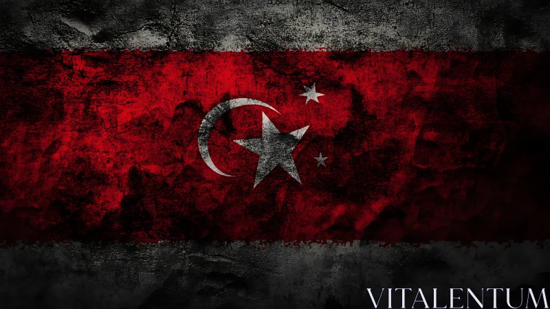 Grunge-rendered crescent and stars emblem on distressed flag field.