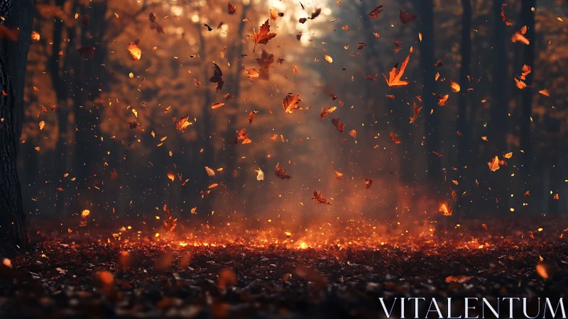Inferno's Autumn Dance: Leaves Ignite in Forest Fire's Breathtaking Embrace