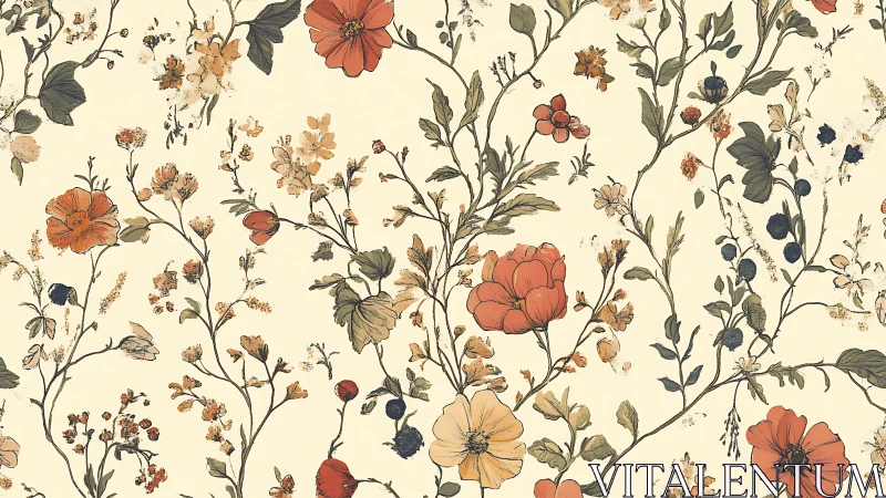 Vintage style floral pattern on light beige background.