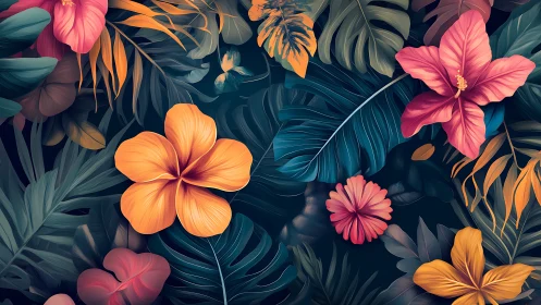 Tropical Floral Composition with Chromatic Layering and Botanical Depth.