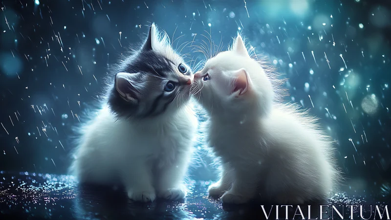 Two Fluffy Souls Meeting in the Rain: A Whisker-to-Whisker Moment.