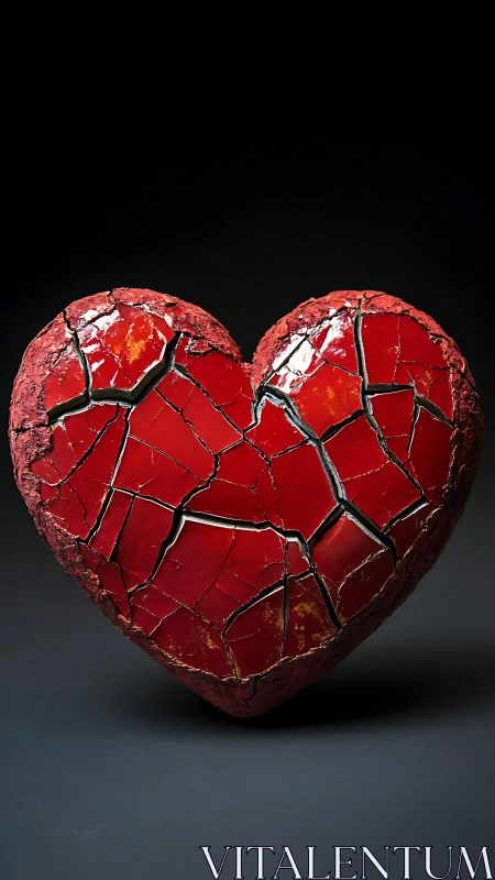 Fractured Red Heart with Metallic Interior Structure