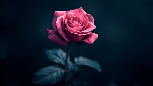 Pink Rose Against Dark Teal Background
