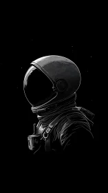 Silent stargazer astronaut drifting within ink-black infinity.