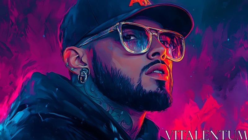 Neon-slick gaze carves swagger through electric midnight haze