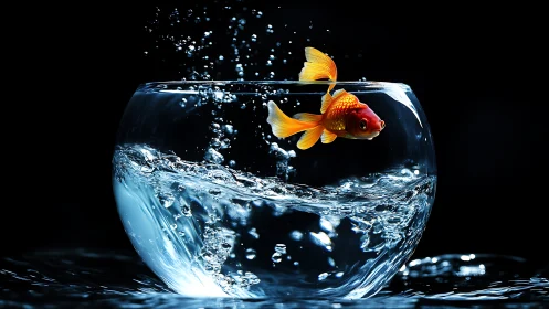 High-speed capture of goldfish leaping from agitated glass bowl