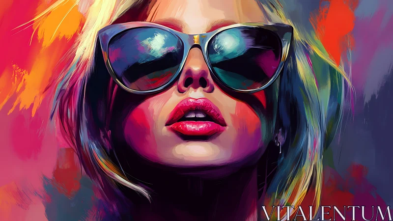 Neon portrait of woman in sunglasses with bold colors.