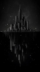 Symmetrical twin metropolis forming mirrored vertical skyline