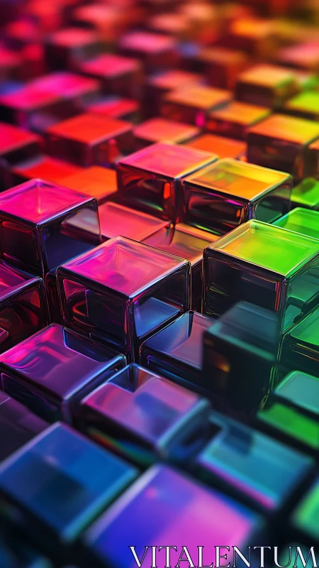 3D chromatic glass cubes in dense isometric grid structure.