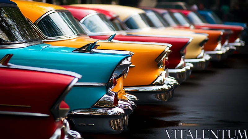 Classic tailfins line street in vivid chrome and color.
