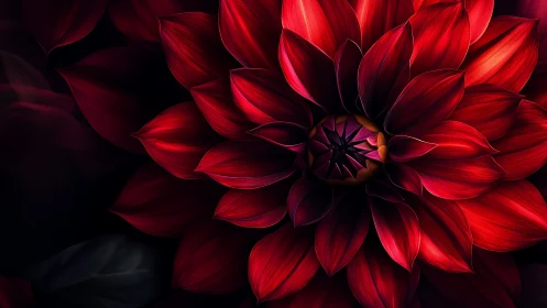 Illuminated Red Dahlia with Dramatic Backlighting Against Black Background