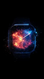 Smartwatch face displays dual-color cosmic nebula burst