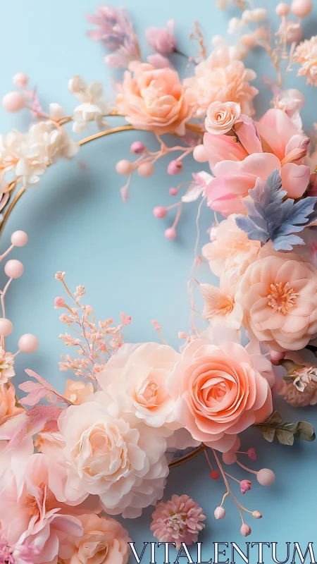Peachy Blooms Dance Across Cerulean Dreams