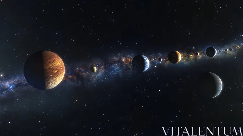 Rendered planetary alignment is shown against dense starfield