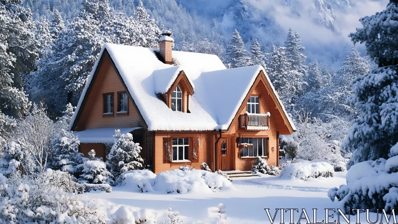 Snow-draped chalet hums warmly in a pine-woven valley hush