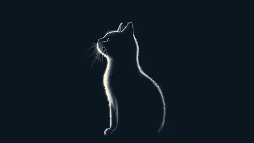 Cat rendered with inverted contour lighting against dark background.